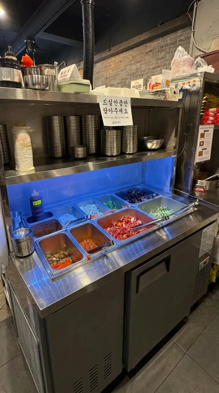 반찬이 채워진 봉자막창 셀프바